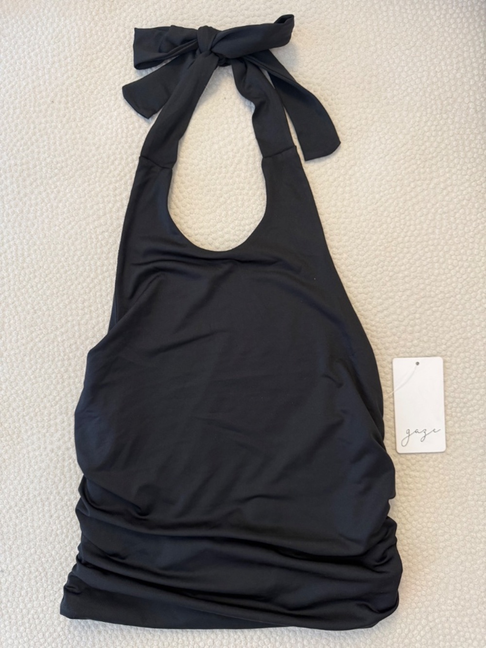 NWT GAZE Black Halter Top Gold Heart Back Ruched Y2K Size M